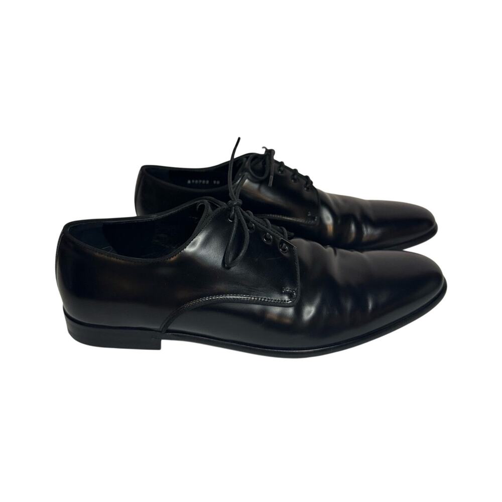 Dolce & Gabbana Raffaello Brushed Calfskin Derby Shoes US 10 High Shine Black